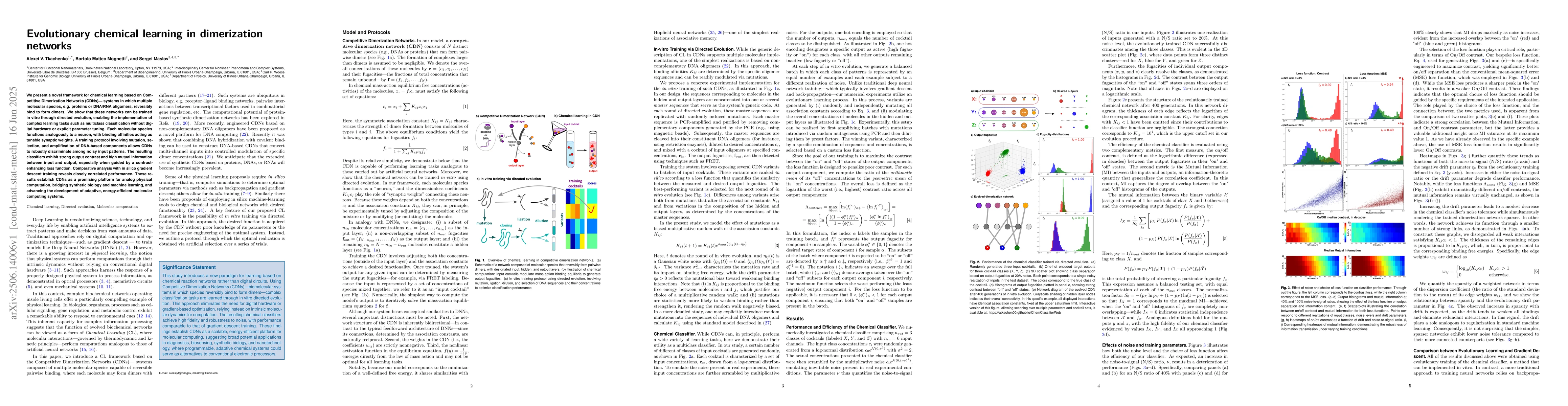Thumbnail for Evolutionary chemical learning in dimerization networks