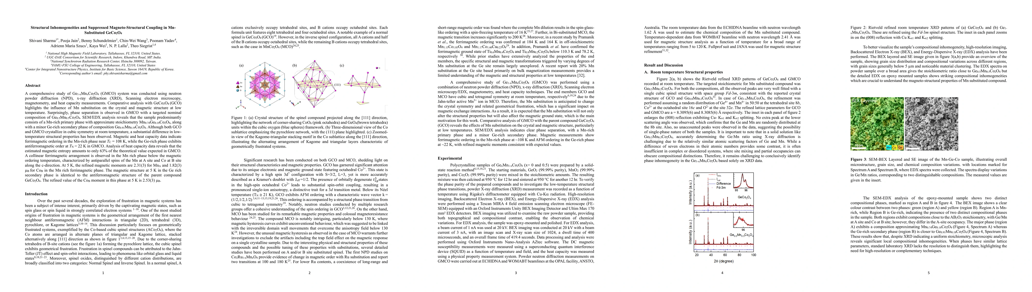 Thumbnail for Structural Inhomogeneities and Suppressed Magneto-Structural Coupling in
  Mn-Substituted GeCo2O4