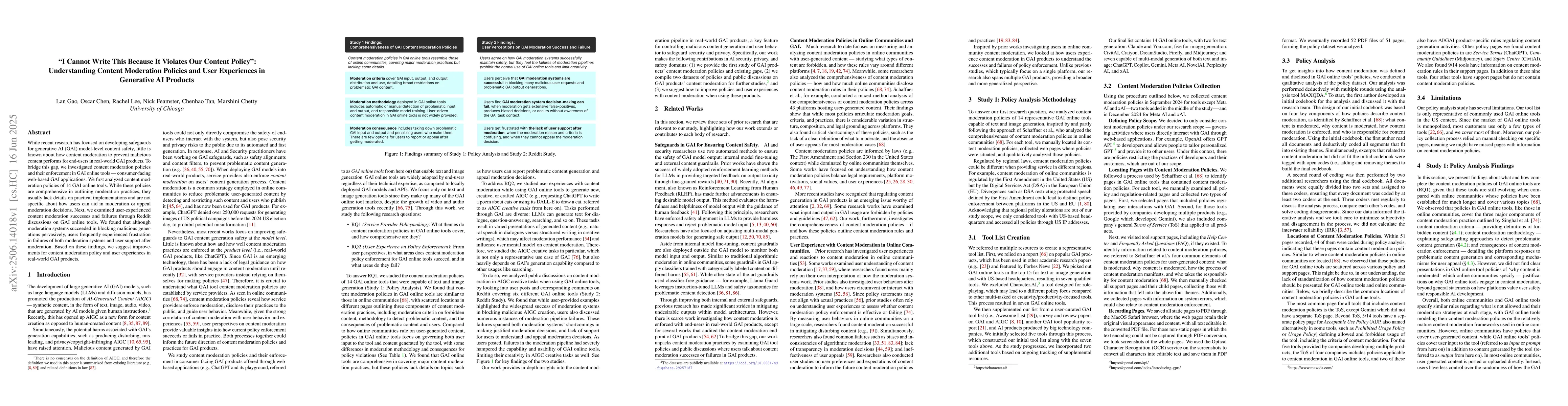 Thumbnail for "I Cannot Write This Because It Violates Our Content Policy":
  Understanding Content Moderation Policies and User Experiences in Generative
  AI Products