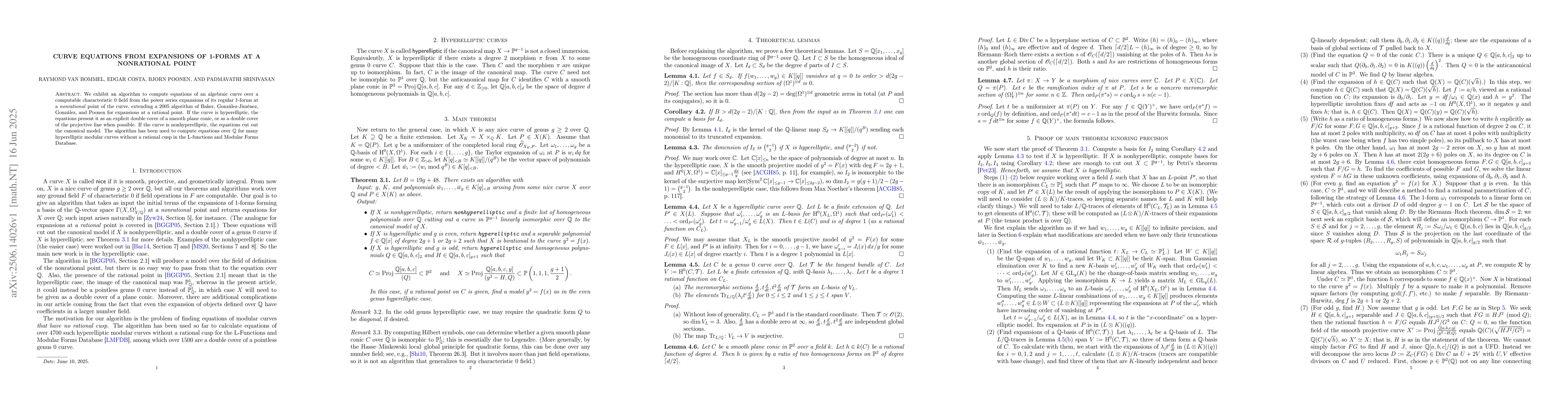 Thumbnail for Curve equations from expansions of 1-forms at a nonrational point