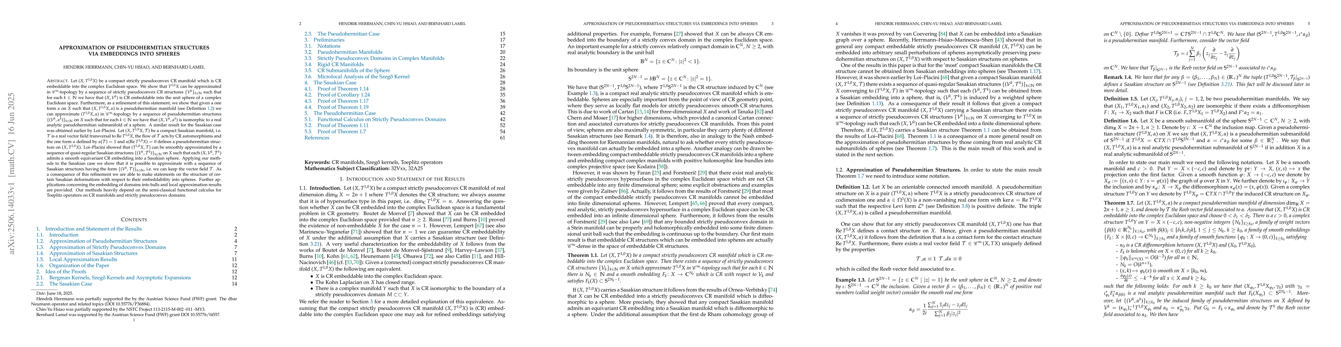 Thumbnail for Approximation of pseudohermitian structures via embeddings into spheres