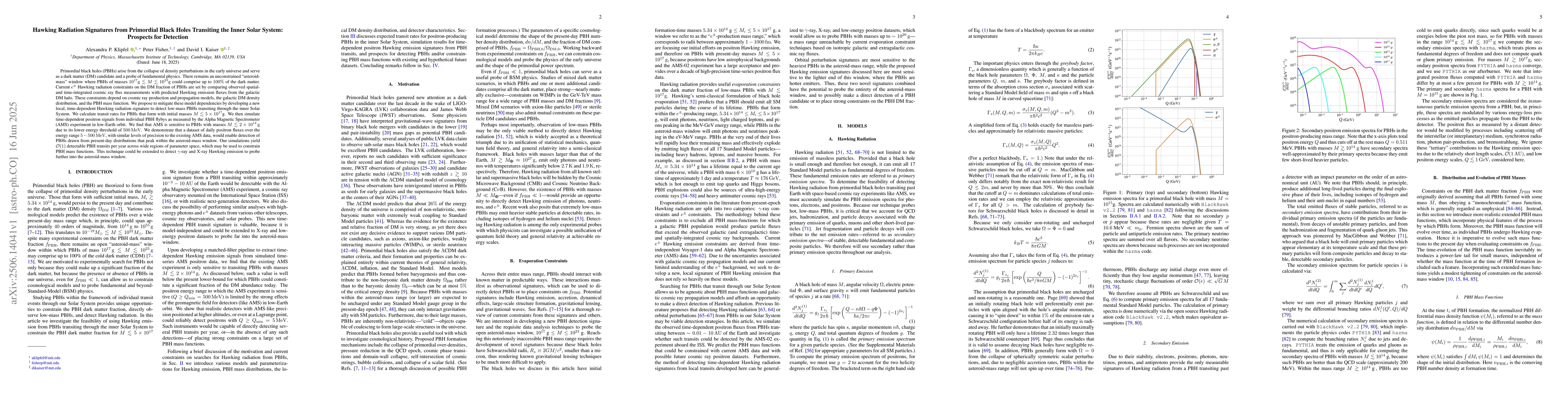 Thumbnail for Hawking Radiation Signatures from Primordial Black Holes Transiting the
  Inner Solar System: Prospects for Detection