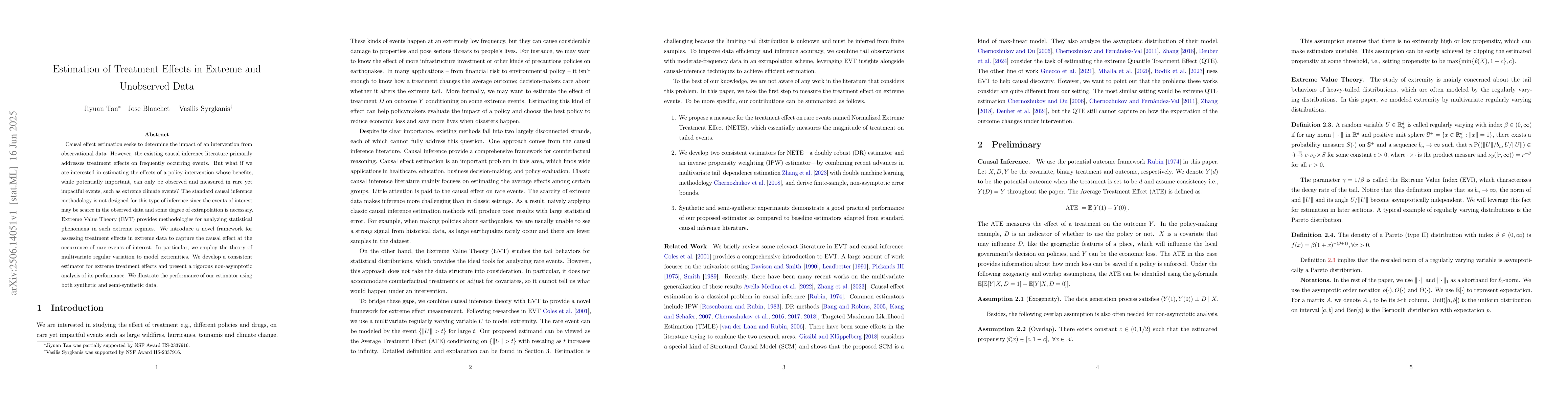 Thumbnail for Estimation of Treatment Effects in Extreme and Unobserved Data