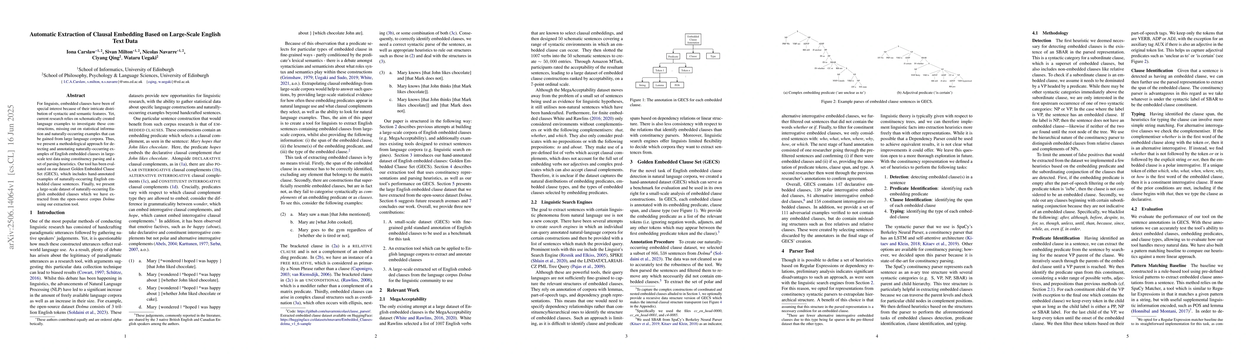 Thumbnail for Automatic Extraction of Clausal Embedding Based on Large-Scale English
  Text Data