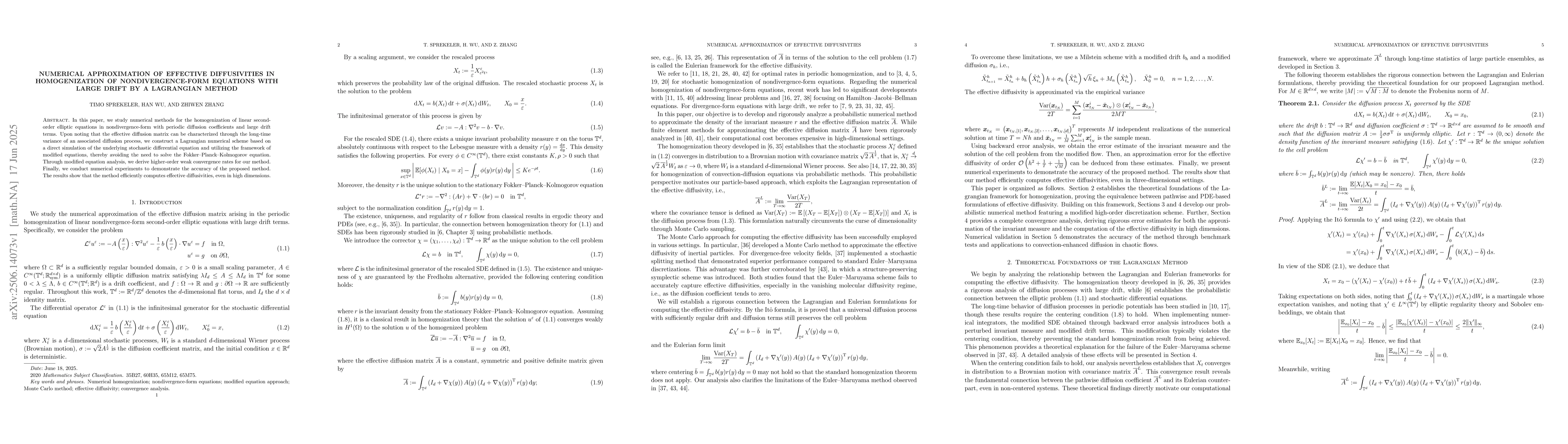Thumbnail for Numerical approximation of effective diffusivities in homogenization of
  nondivergence-form equations with large drift by a Lagrangian method
