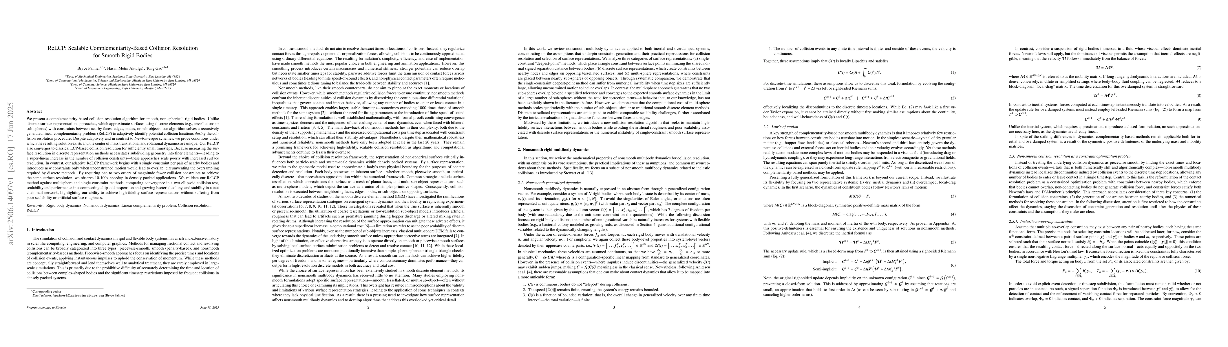 Thumbnail for ReLCP: Scalable Complementarity-Based Collision Resolution for Smooth
  Rigid Bodies