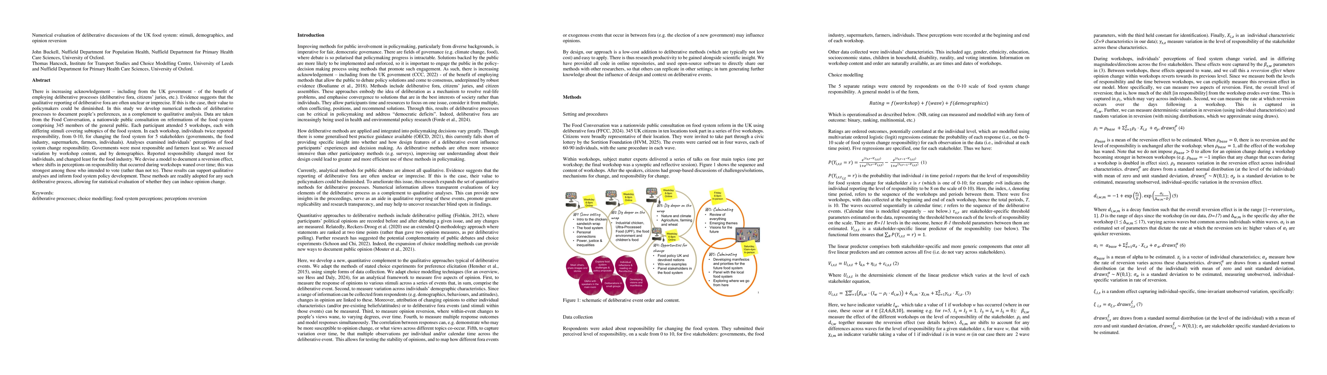 Thumbnail for Numerical evaluation of deliberative discussions of the UK food system:
  stimuli, demographics, and opinion reversion