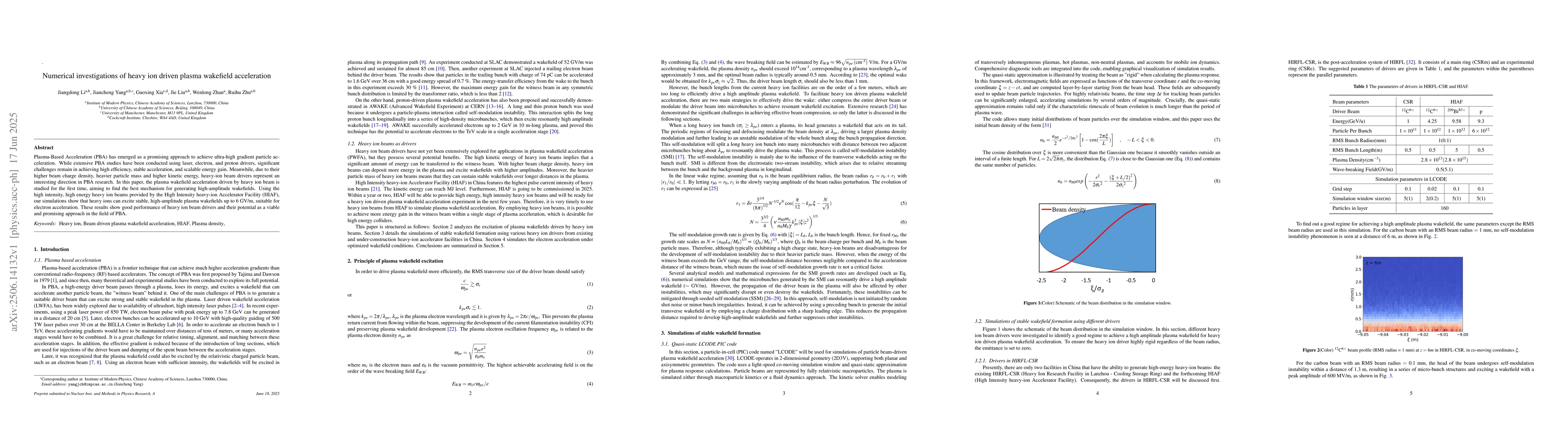 Thumbnail for Numerical investigations of heavy ion driven plasma wakefield
  acceleration