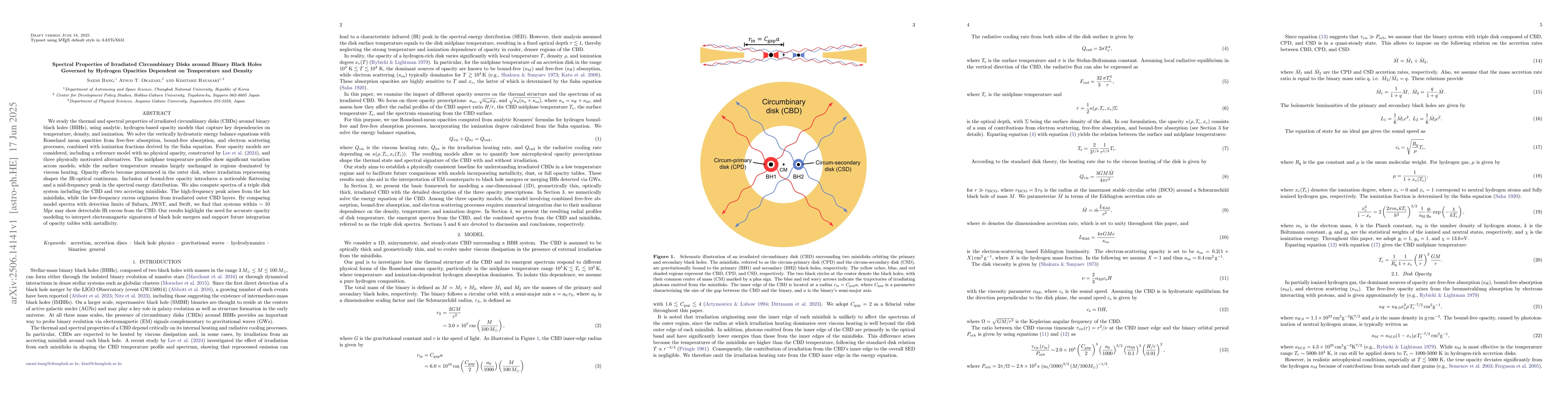 Thumbnail for Spectral Properties of Irradiated Circumbinary Disks around Binary Black
  Holes Governed by Hydrogen Opacities Dependent on Temperature and Density