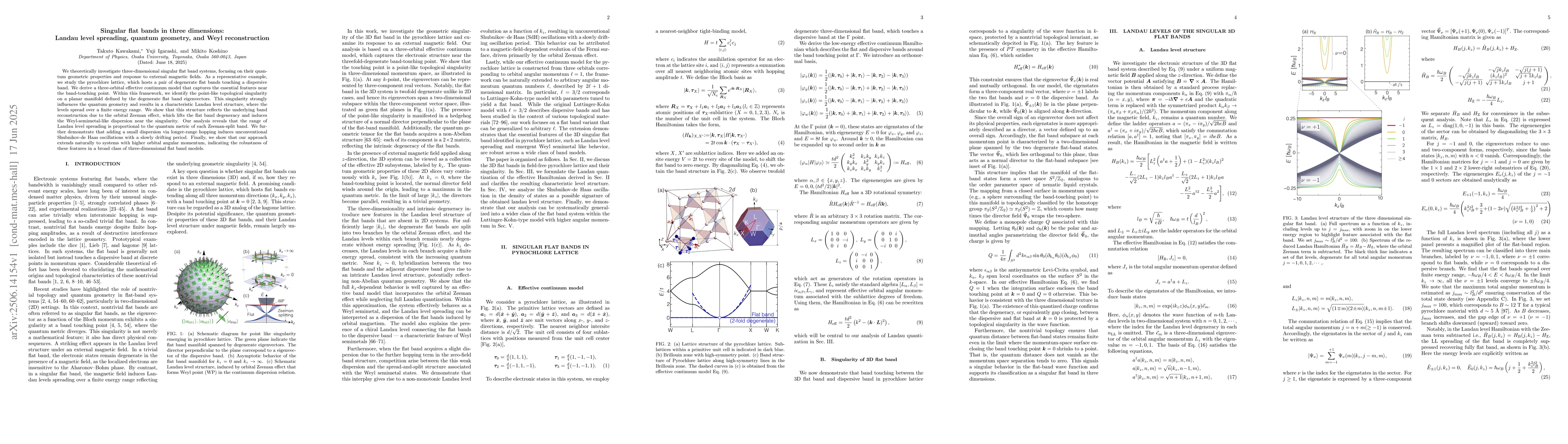 Thumbnail for Singular flat bands in three dimensions: Landau level spreading, quantum
  geometry, and Weyl reconstruction