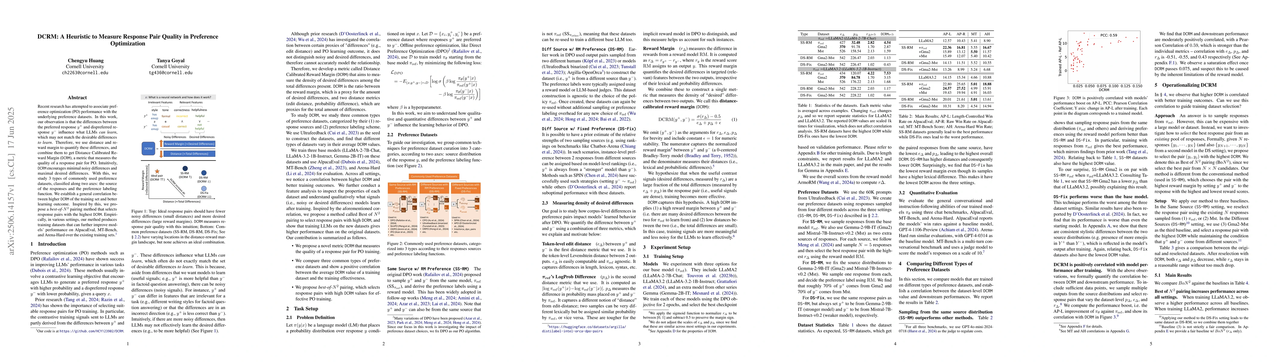 Thumbnail for DCRM: A Heuristic to Measure Response Pair Quality in Preference
  Optimization