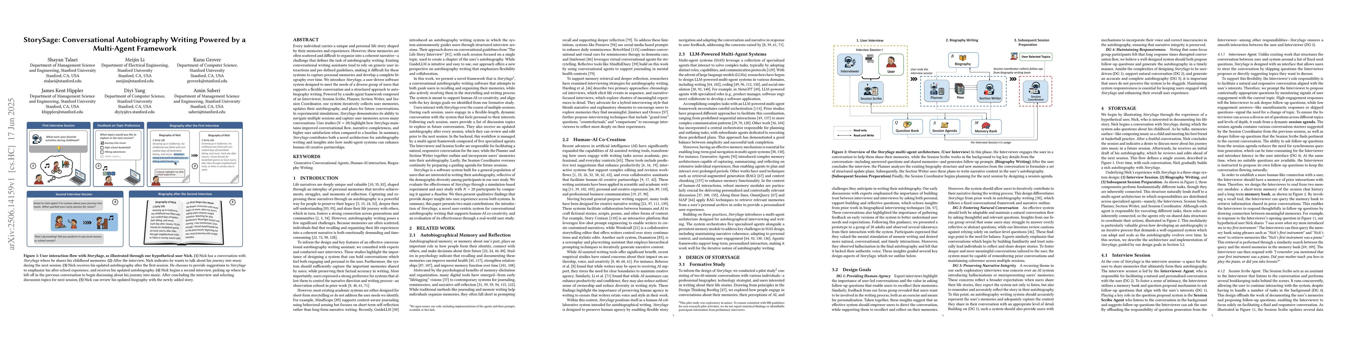 Thumbnail for StorySage: Conversational Autobiography Writing Powered by a Multi-Agent
  Framework
