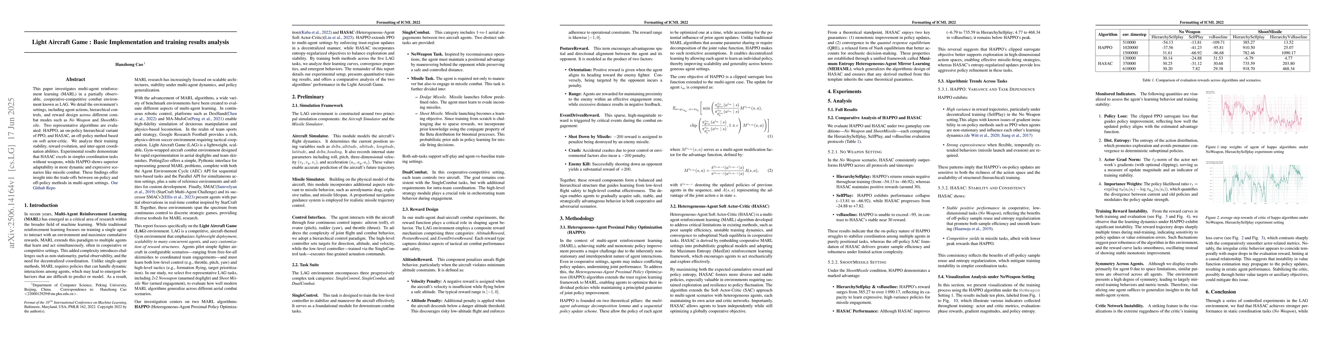 Thumbnail for Light Aircraft Game : Basic Implementation and training results analysis