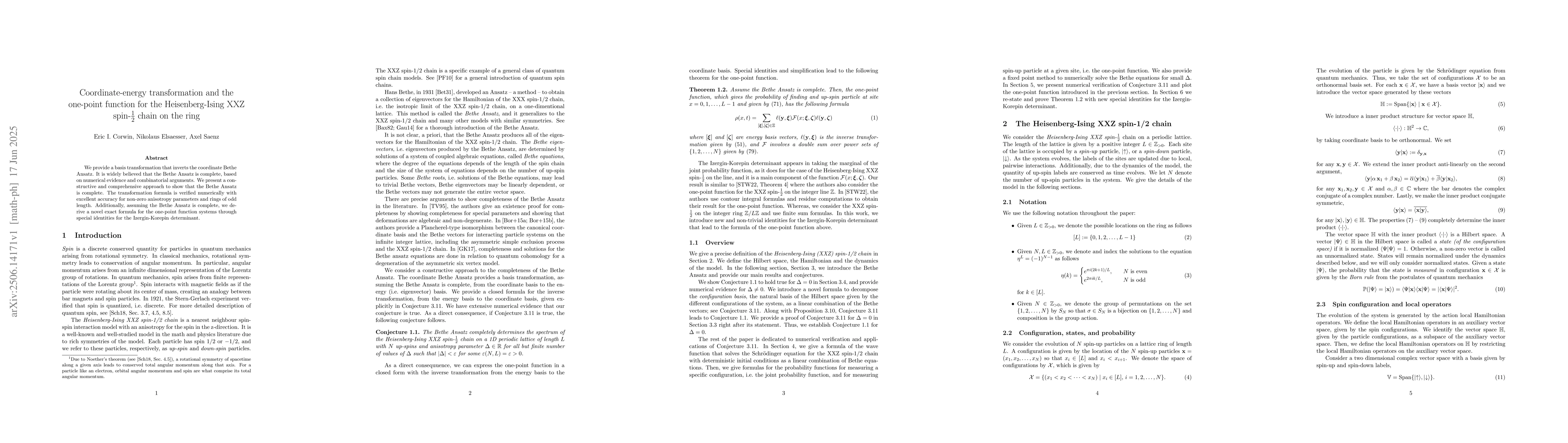 Thumbnail for Coordinate-energy transformation and the one-point function for the
  Heisenberg-Ising XXZ spin-1/2 chain on the ring