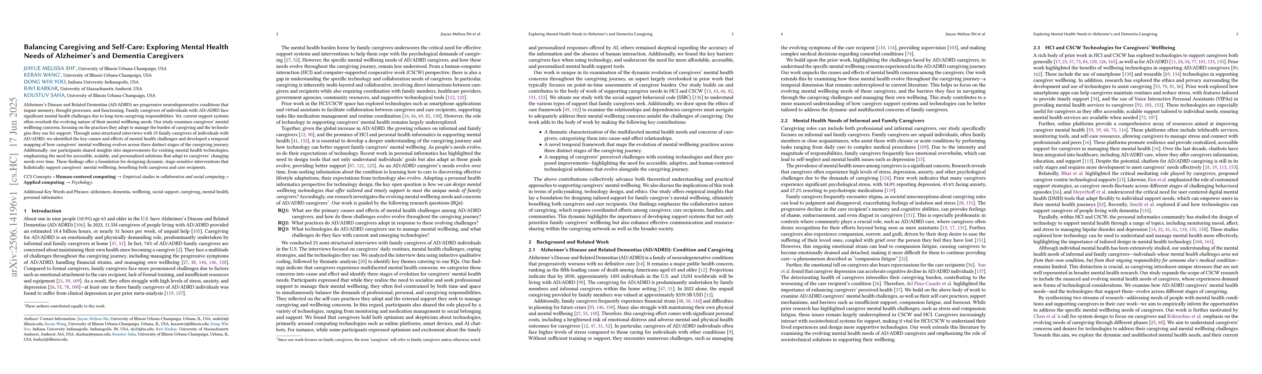 Thumbnail for Balancing Caregiving and Self-Care: Exploring Mental Health Needs of
  Alzheimer's and Dementia Caregivers