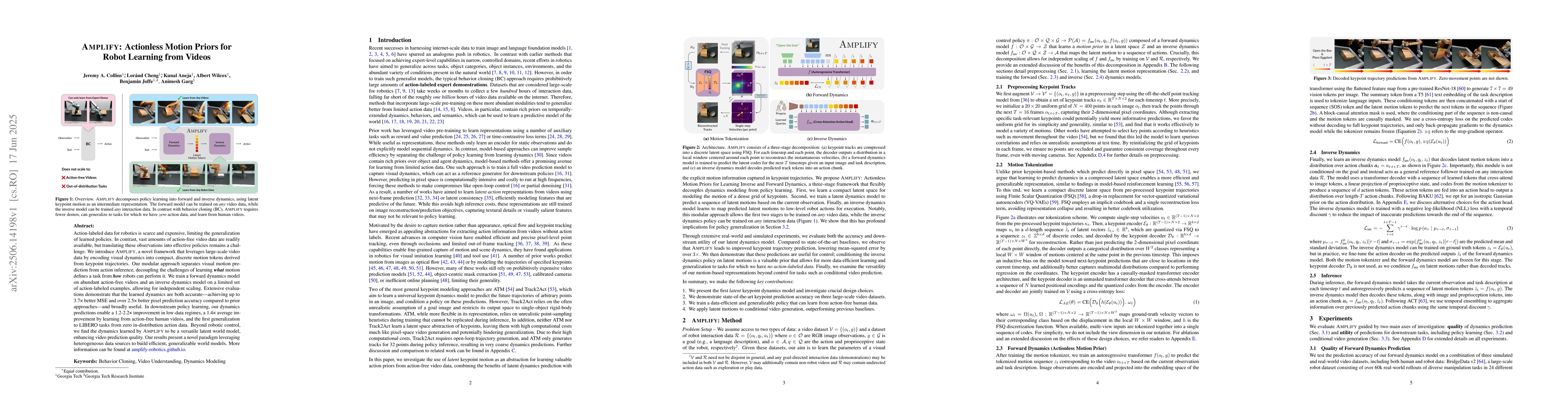 Thumbnail for AMPLIFY: Actionless Motion Priors for Robot Learning from Videos