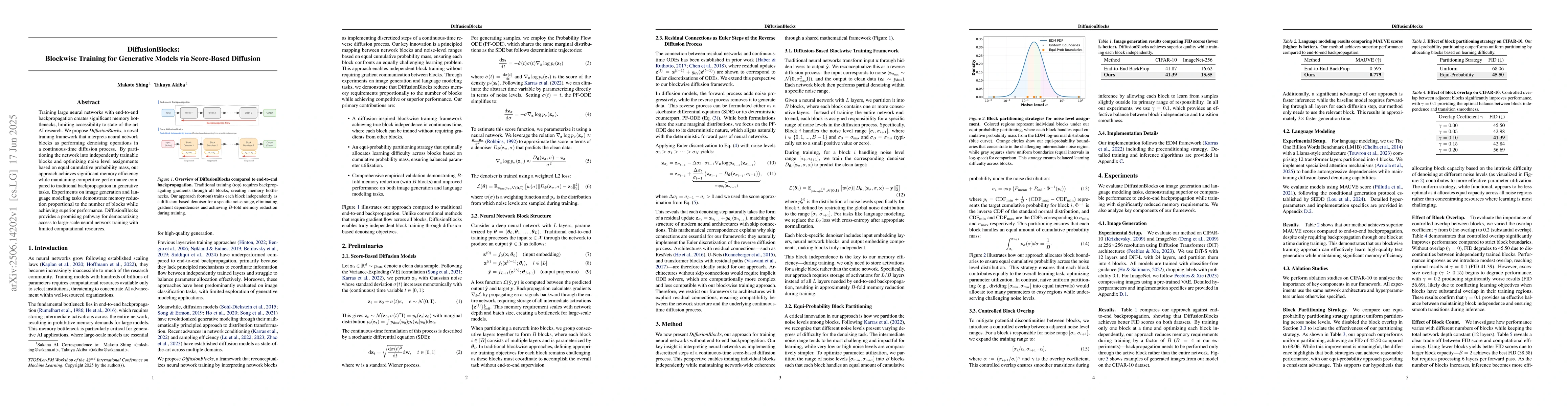 Thumbnail for DiffusionBlocks: Blockwise Training for Generative Models via
  Score-Based Diffusion