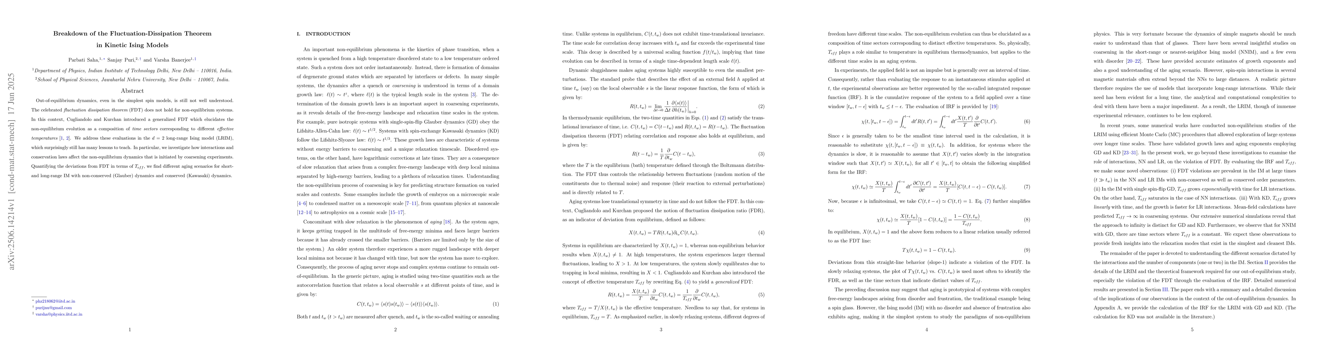Thumbnail for Breakdown of the Fluctuation-Dissipation Theorem in Kinetic Ising Models