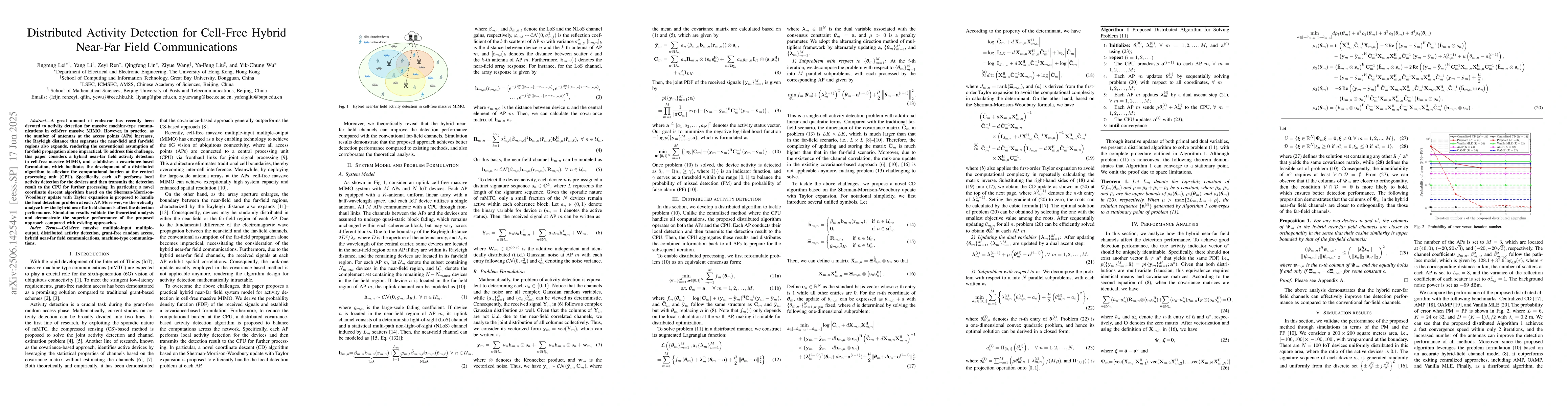 Thumbnail for Distributed Activity Detection for Cell-Free Hybrid Near-Far Field
  Communications