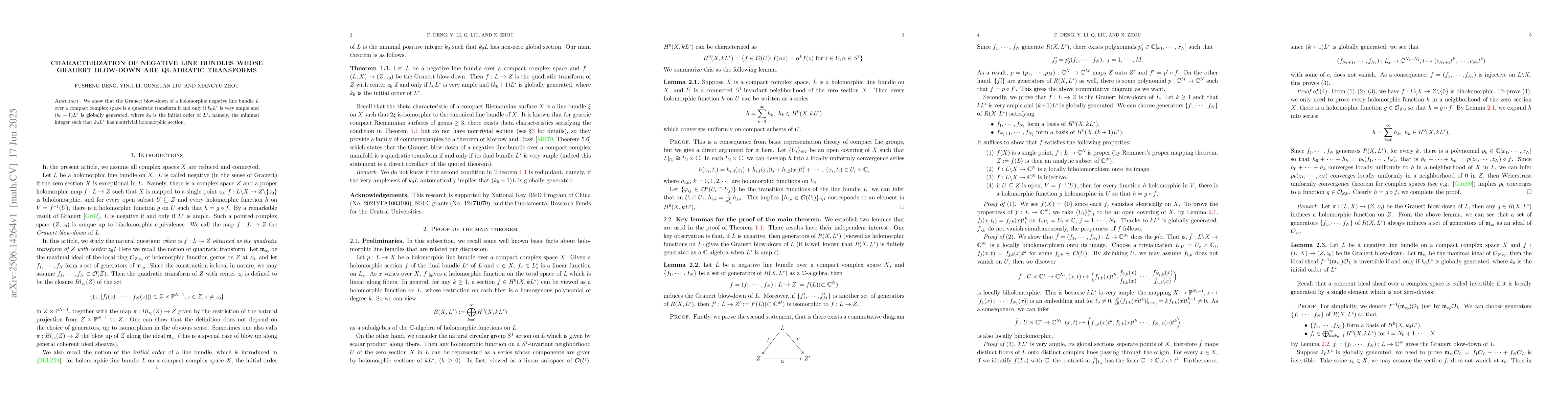 Thumbnail for Characterization of negative line bundles whose Grauert blow-down are
  quadratic transforms