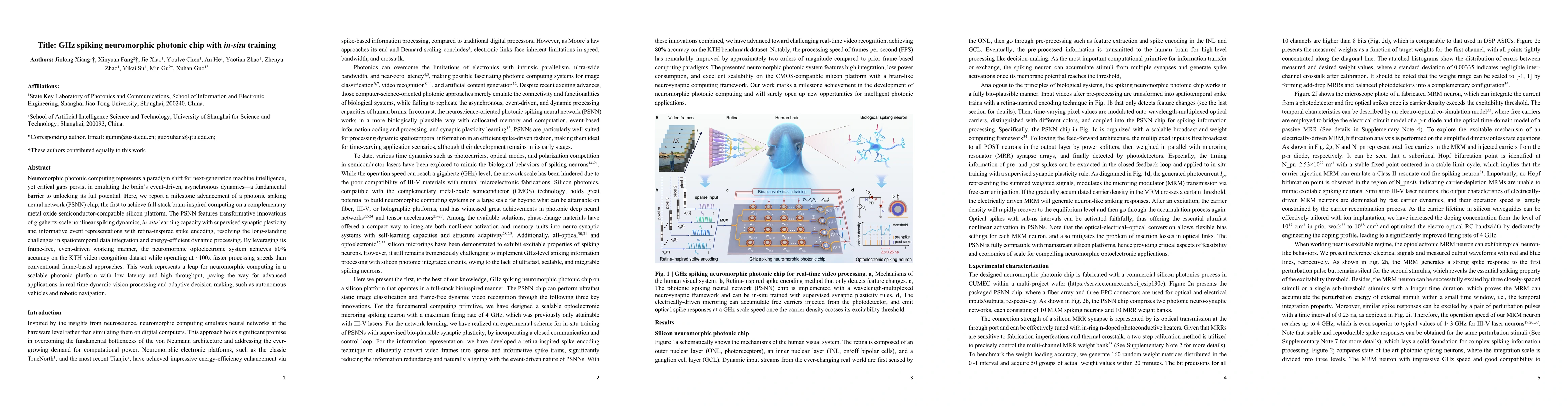 Thumbnail for GHz spiking neuromorphic photonic chip with in-situ training