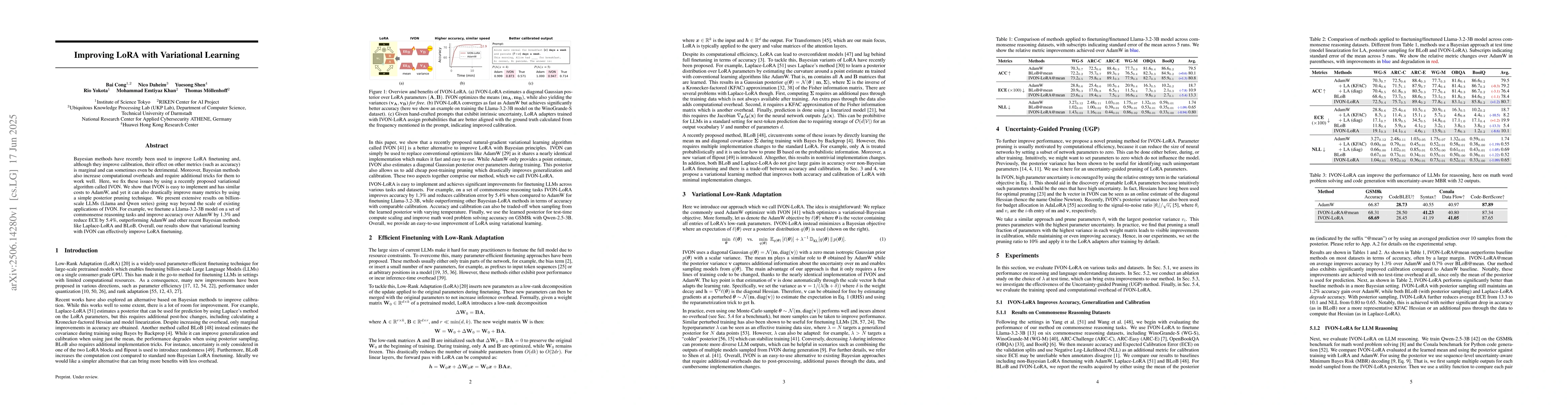 Thumbnail for Improving LoRA with Variational Learning