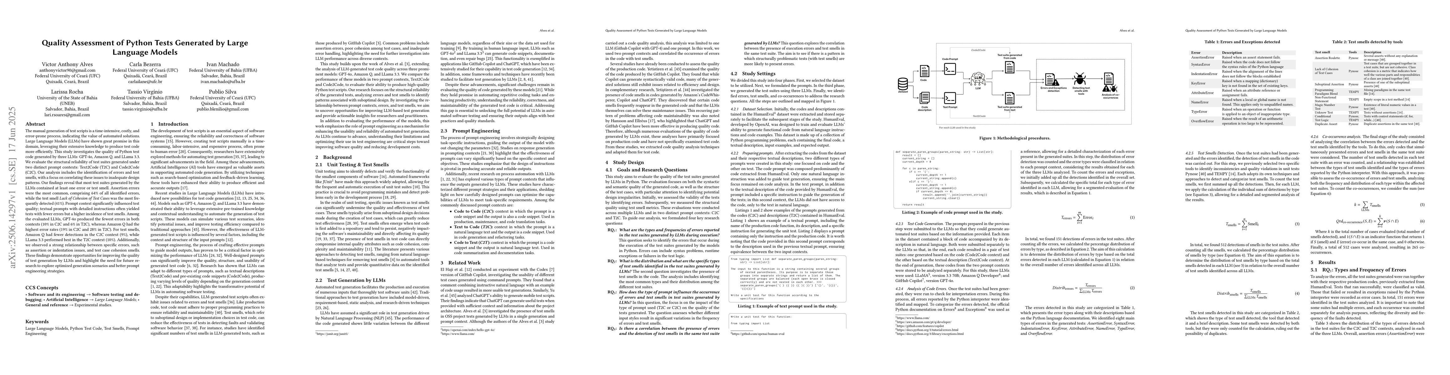 Thumbnail for Quality Assessment of Python Tests Generated by Large Language Models