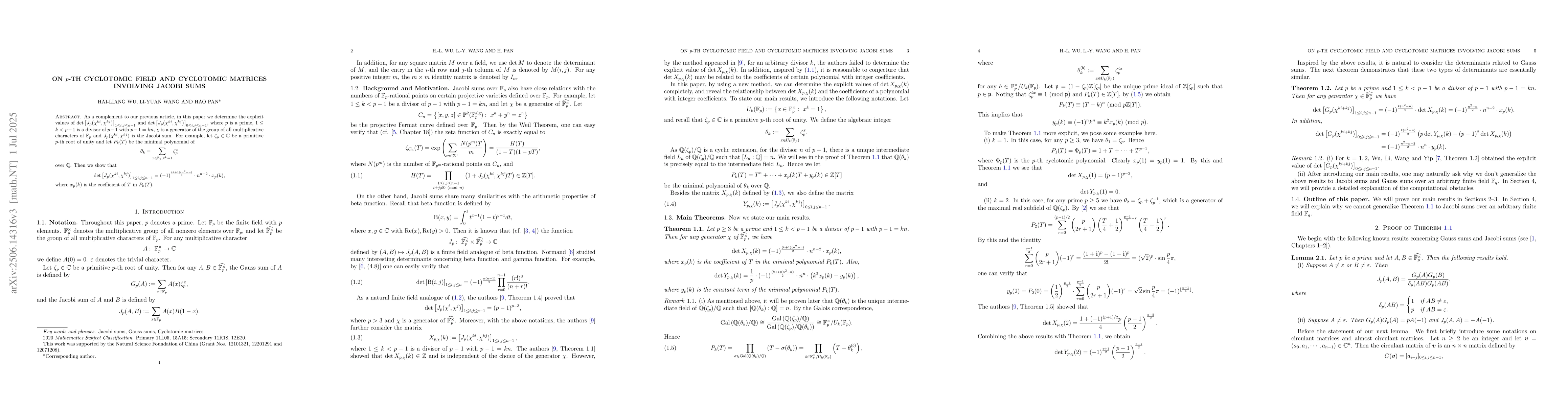 Thumbnail for On $p$-th cyclotomic field and cyclotomic matrices involving Jacobi sums