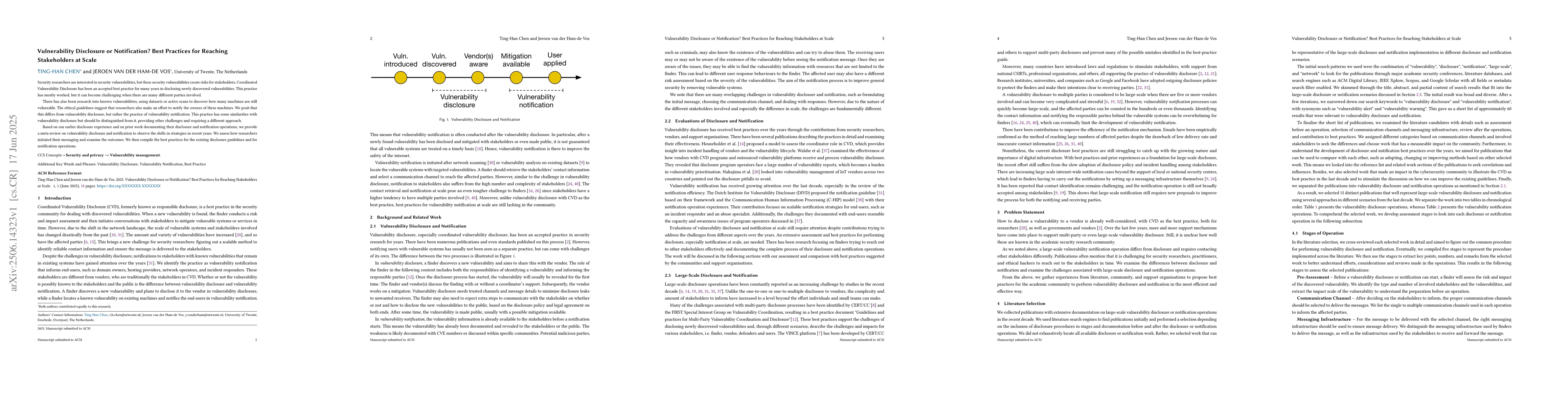 Thumbnail for Vulnerability Disclosure or Notification? Best Practices for Reaching
  Stakeholders at Scale