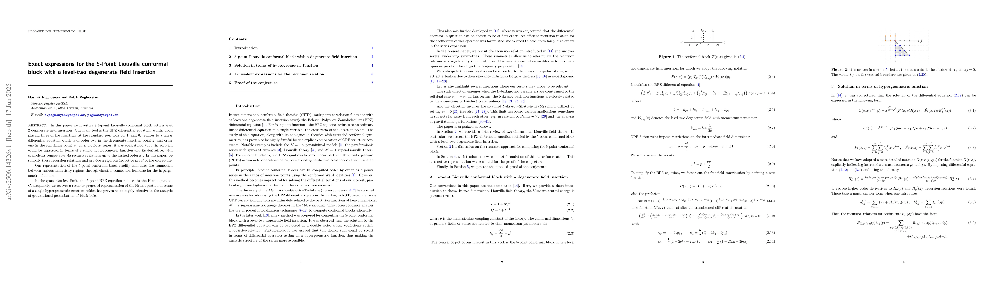 Thumbnail for Exact expressions for the 5-Point Liouville conformal block with a
  level-two degenerate field insertion