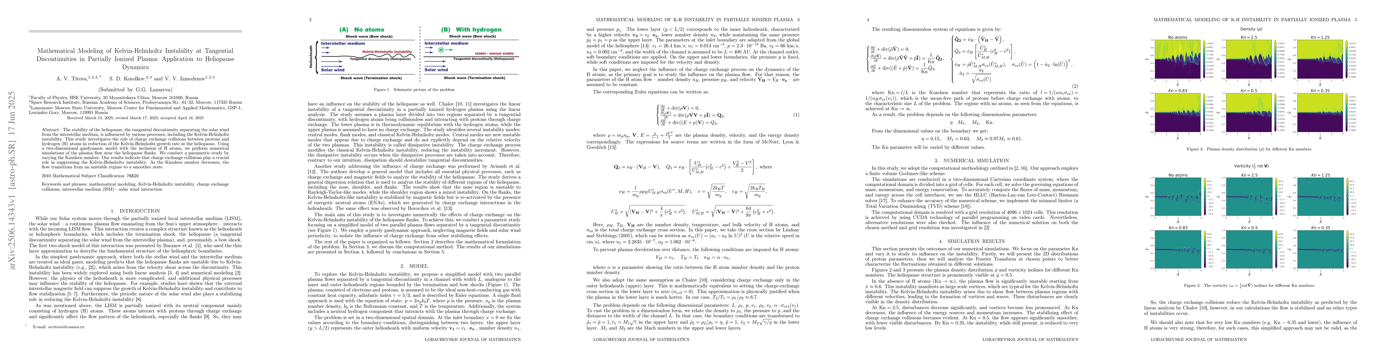 Thumbnail for Mathematical Modeling of Kelvin-Helmholtz Instability at Tangential
  Discontinuities in Partially Ionized Plasma: Application to Heliopause
  Dynamics