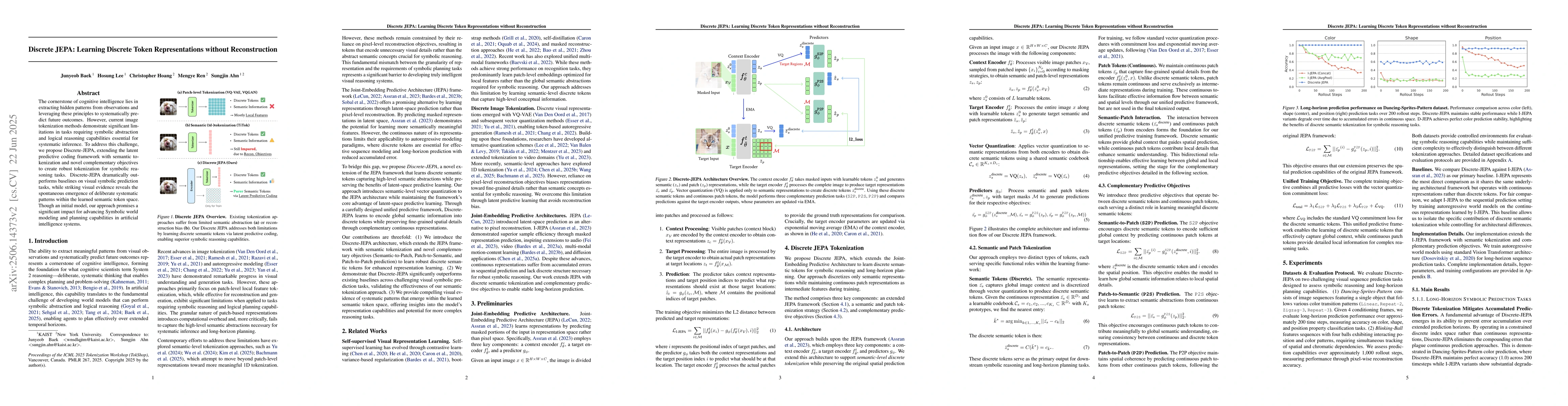Thumbnail for Discrete JEPA: Learning Discrete Token Representations without
  Reconstruction