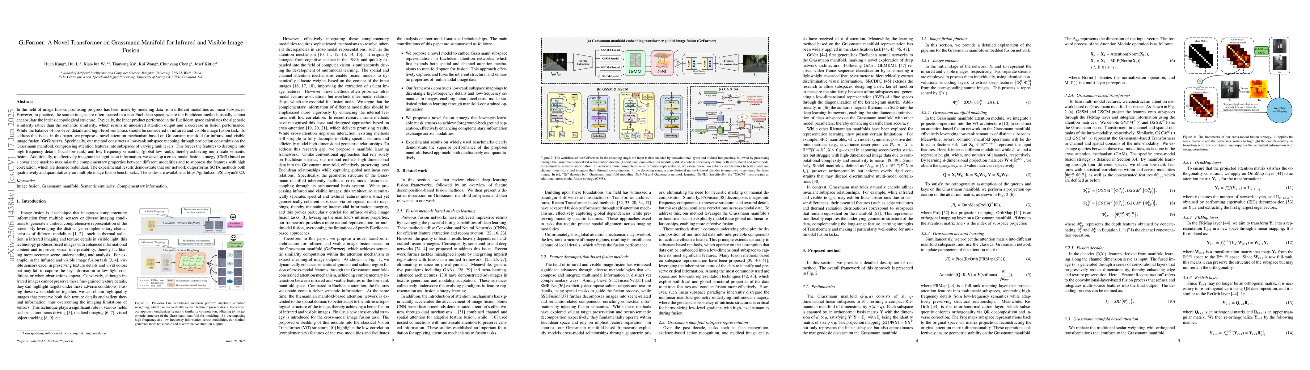 Thumbnail for GrFormer: A Novel Transformer on Grassmann Manifold for Infrared and
  Visible Image Fusion