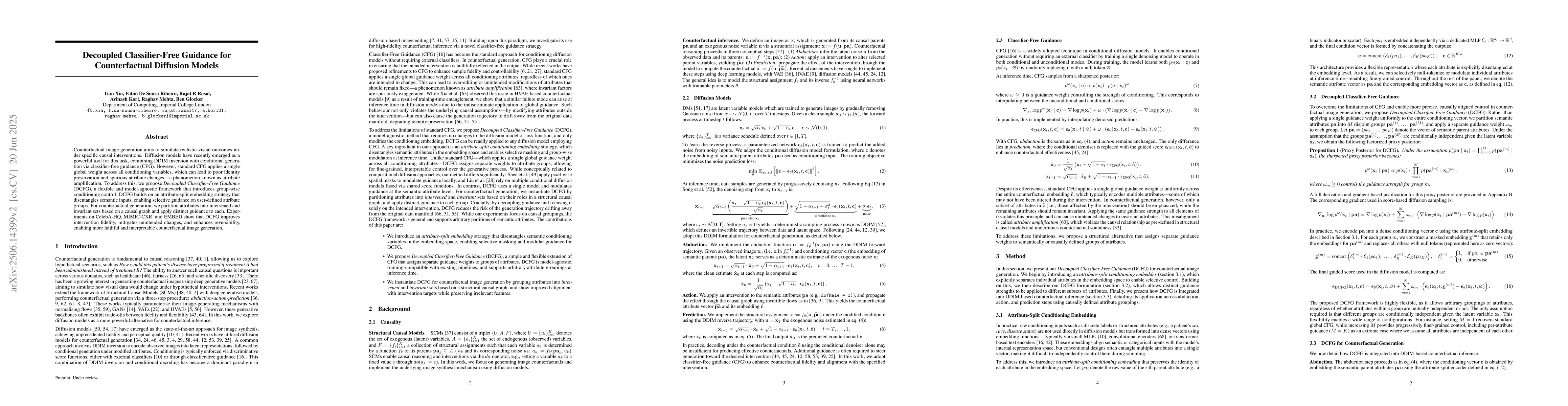 Thumbnail for Decoupled Classifier-Free Guidance for Counterfactual Diffusion Models