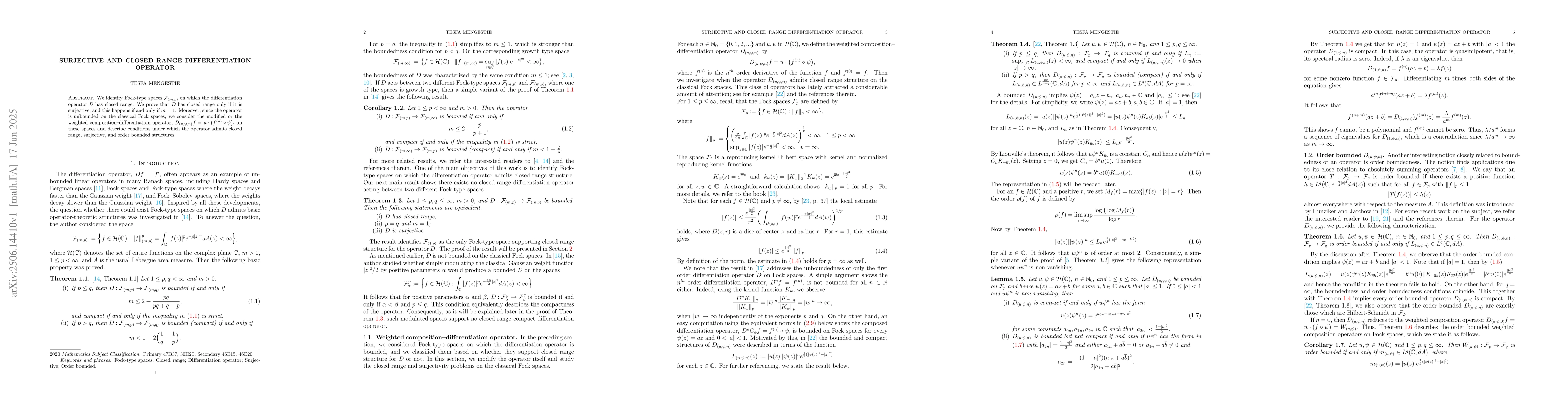 Thumbnail for Surjective and closed range differentiation operator