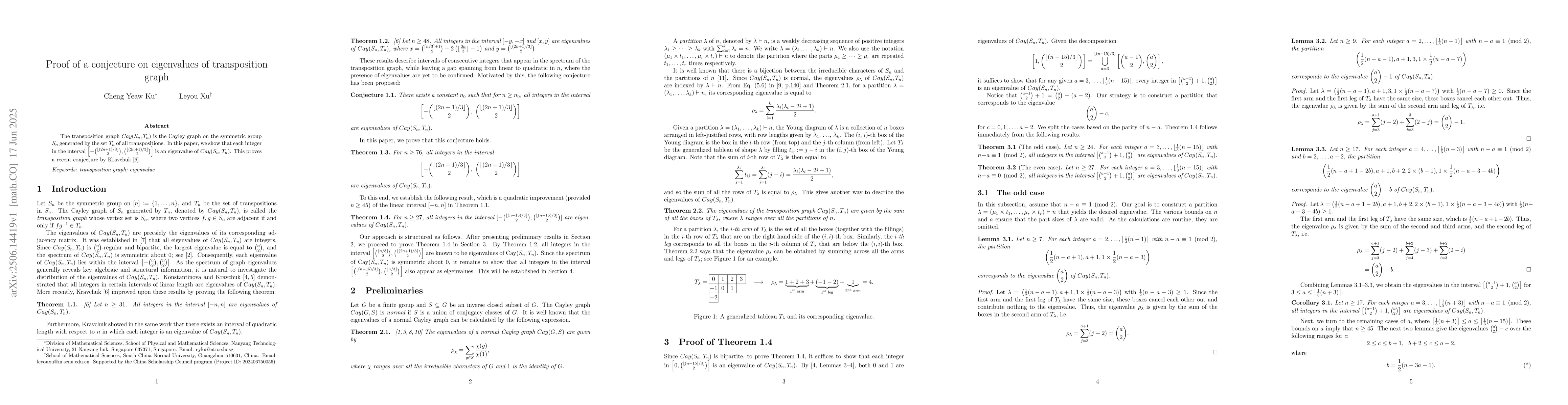 Thumbnail for Proof of a conjecture on eigenvalues of transposition graph