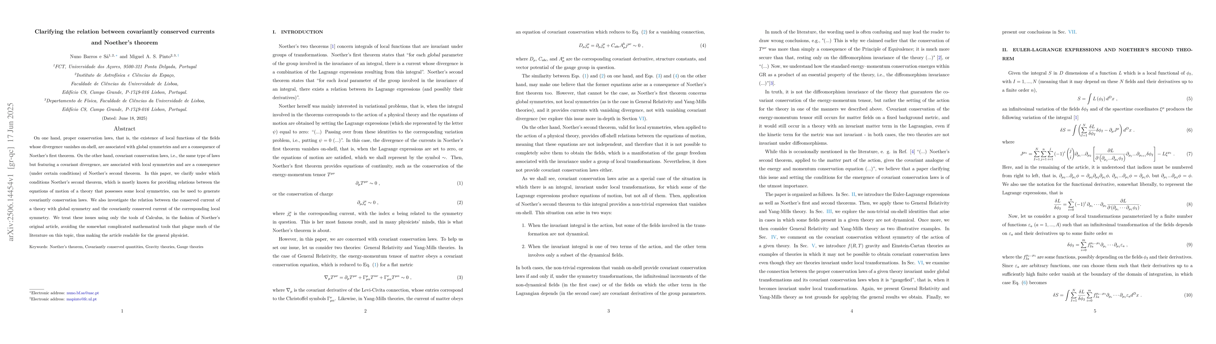 Thumbnail for Clarifying the relation between covariantly conserved currents and
  Noether's theorem