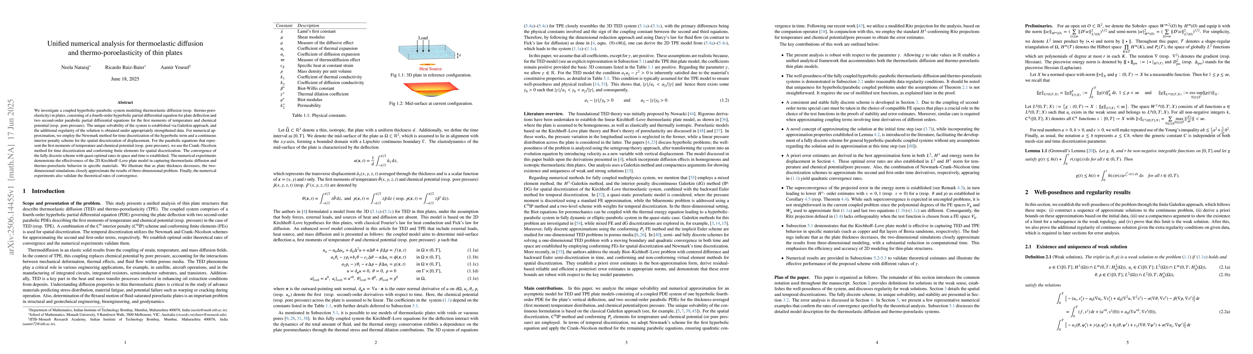 Thumbnail for Unified numerical analysis for thermoelastic diffusion and
  thermo-poroelasticity of thin plates