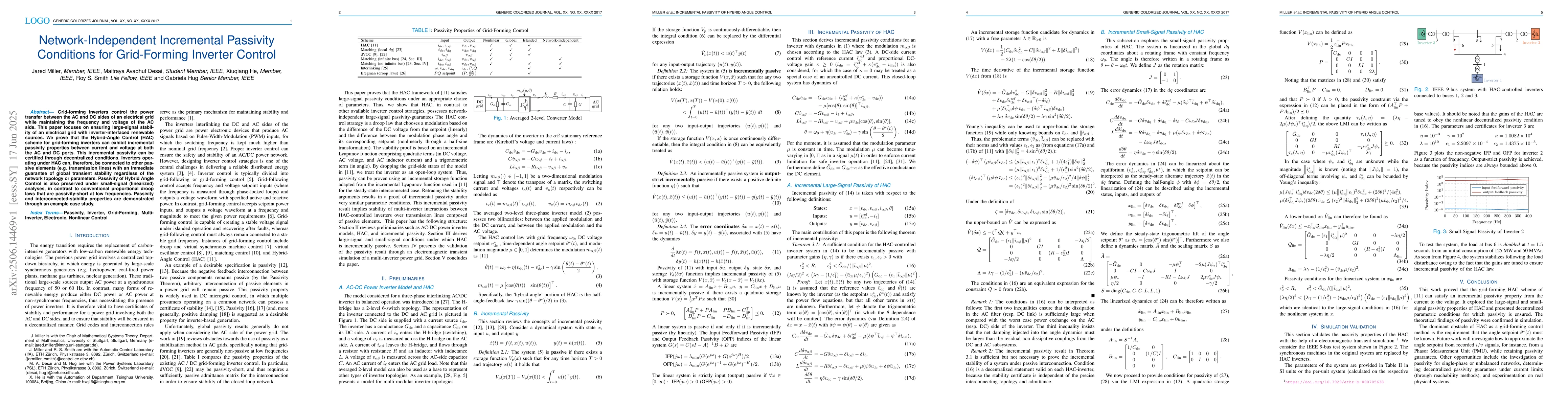 Thumbnail for Network-Independent Incremental Passivity Conditions for Grid-Forming
  Inverter Control