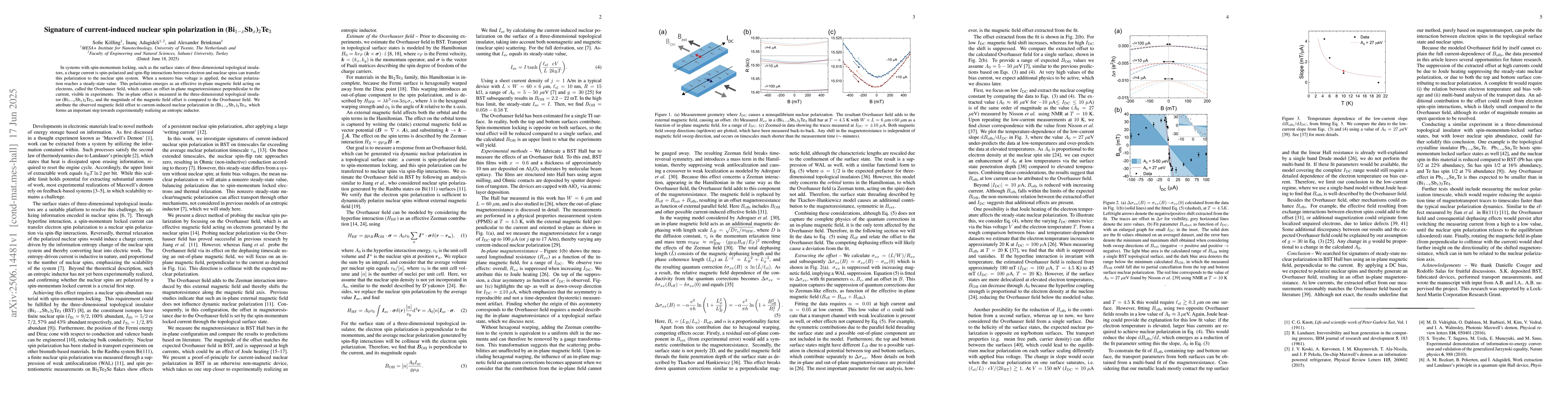 Thumbnail for Signature of current-induced nuclear spin polarization in
  (Bi$_{1-x}$Sb$_{x}$)$_2$Te$_3$