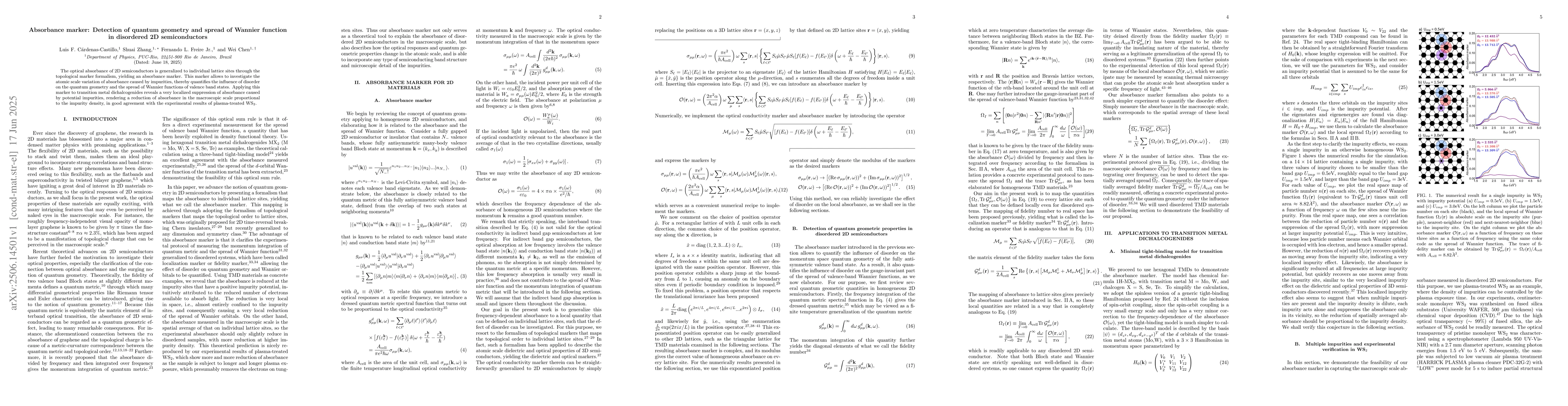 Thumbnail for Absorbance marker: Detection of quantum geometry and spread of Wannier
  function in disordered 2D semiconductors