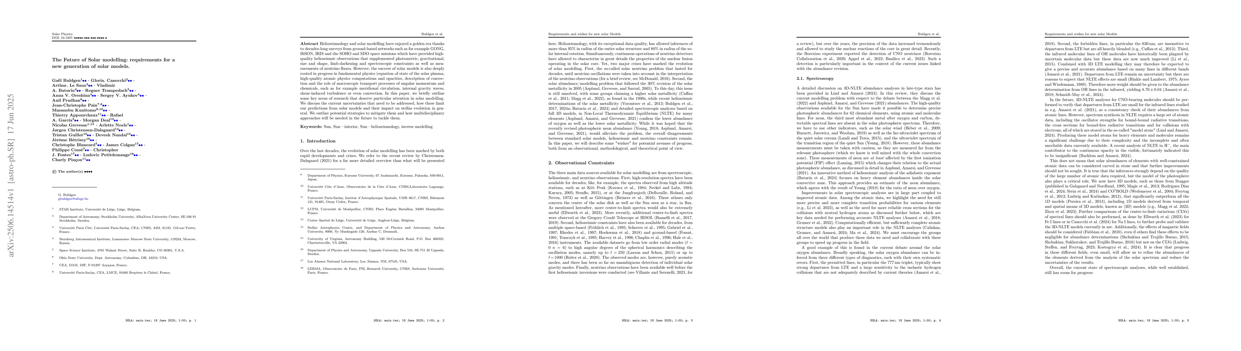 Thumbnail for The Future of Solar modelling: requirements for a new generation of
  solar models