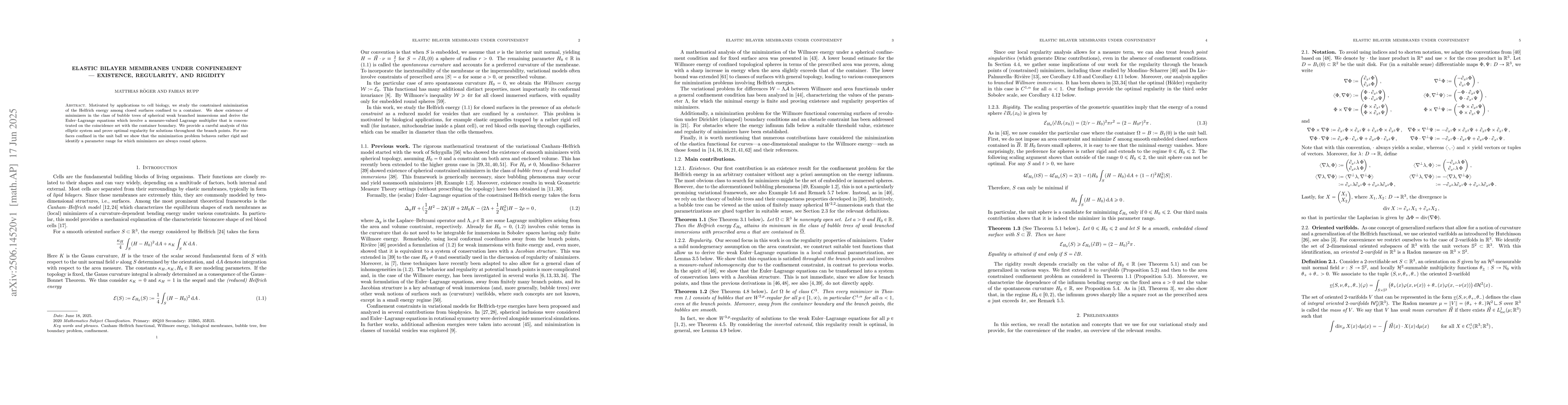 Thumbnail for Elastic bilayer membranes under confinement -- Existence, regularity,
  and rigidity