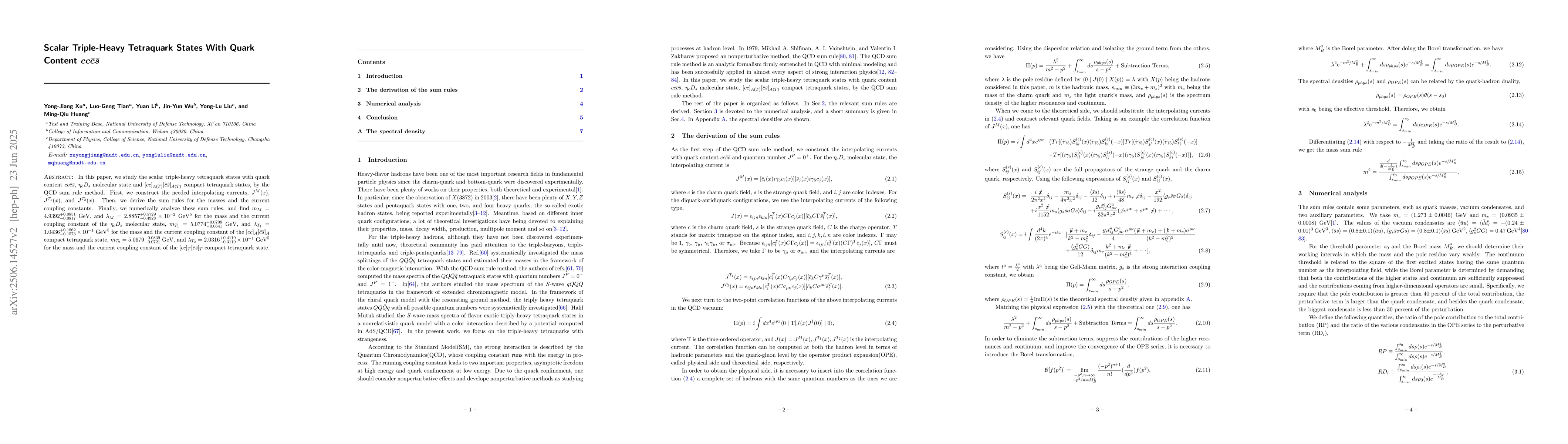 Thumbnail for Scalar Triple-Heavy Tetraquark States With Quark Content
  $cc\bar{c}\bar{s}$