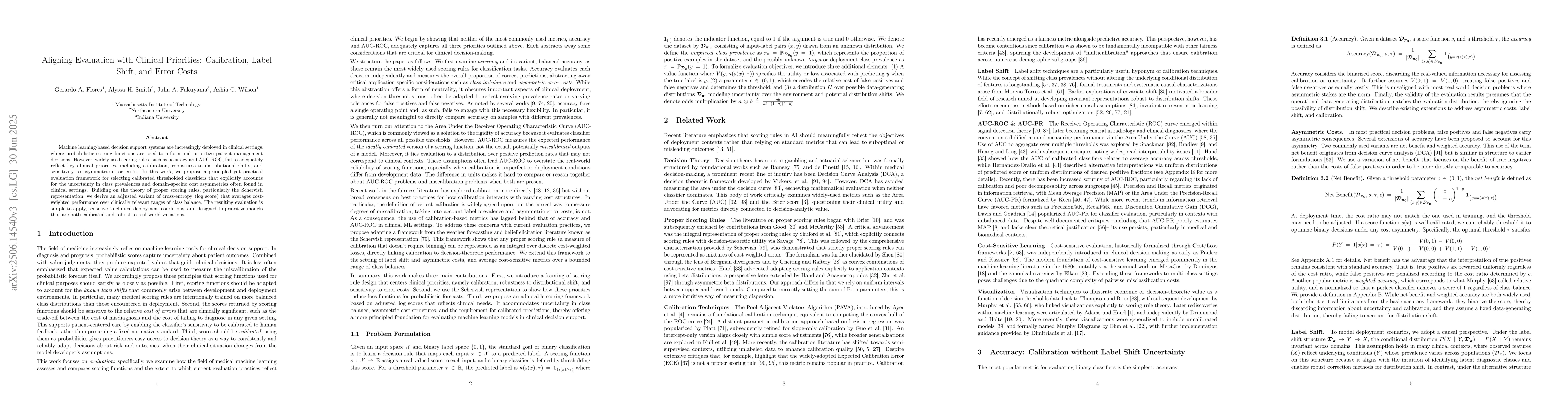 Thumbnail for Aligning Evaluation with Clinical Priorities: Calibration, Label Shift,
  and Error Costs