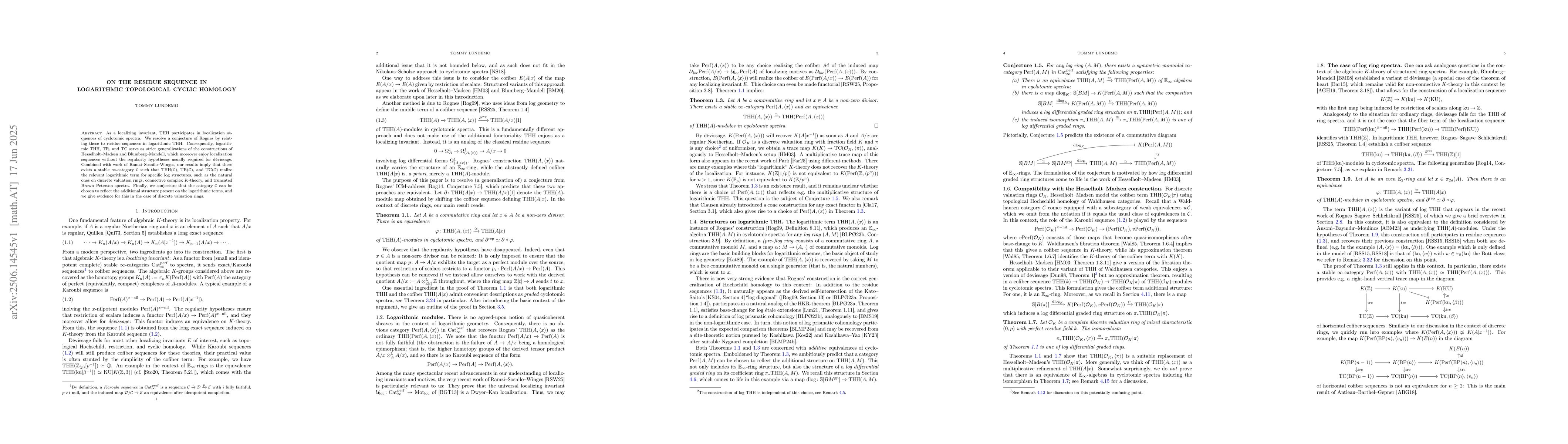 Thumbnail for On the Residue Sequence in Logarithmic Topological Cyclic Homology
