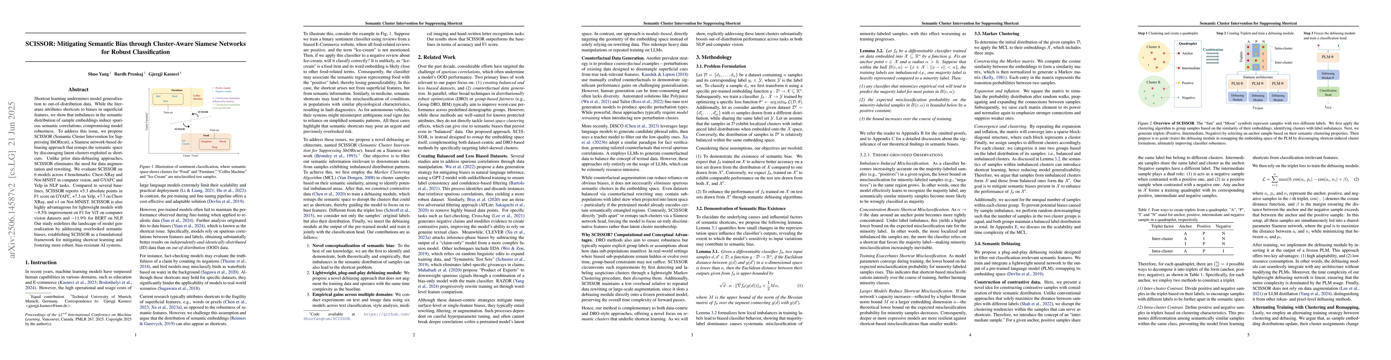 Thumbnail for SCISSOR: Mitigating Semantic Bias through Cluster-Aware Siamese Networks
  for Robust Classification