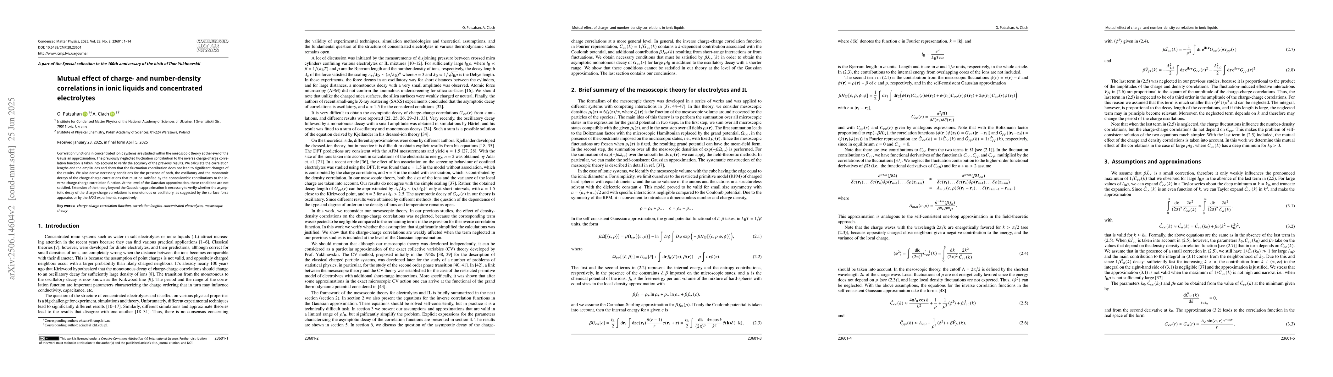 Thumbnail for Mutual effect of charge- and number-density correlations in ionic
  liquids and concentrated electrolytes