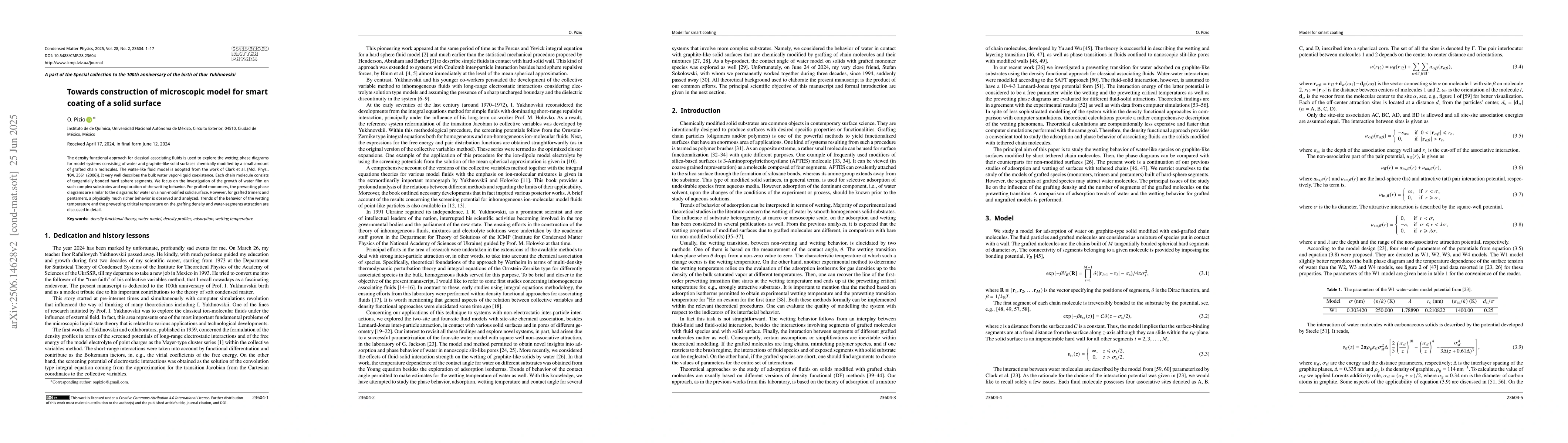 Thumbnail for Towards construction of microscopic model for smart coating of a solid
  surface