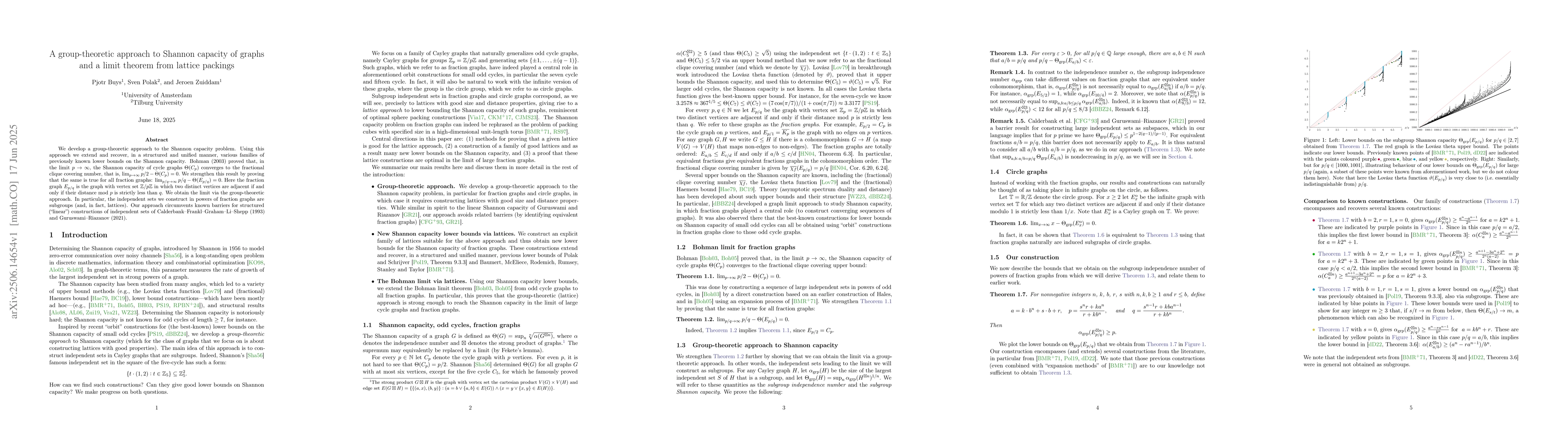 Thumbnail for A group-theoretic approach to Shannon capacity of graphs and a limit
  theorem from lattice packings